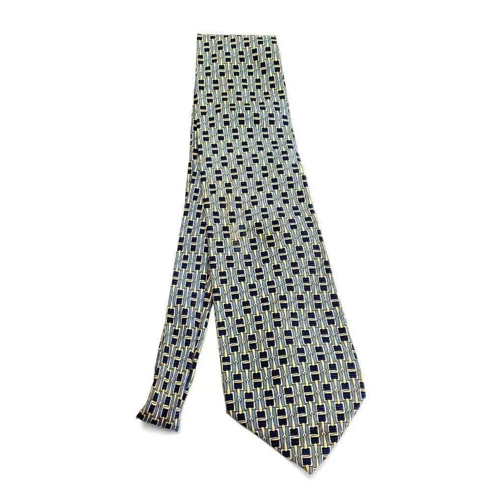 Paolo Gucci Blue Yellow Silk Tie‎ Woven Geometric 